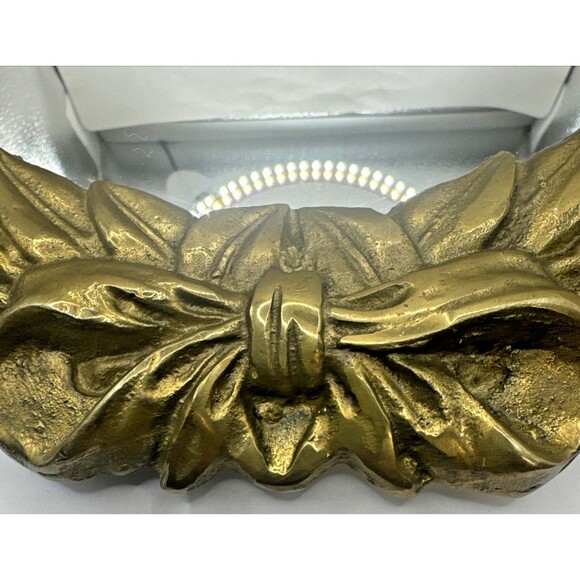 MCM Vtg Round Laurel Leaf Framed Accent Mirror With Bow Detail Hanging Gold 13” - Picture 2 of 7